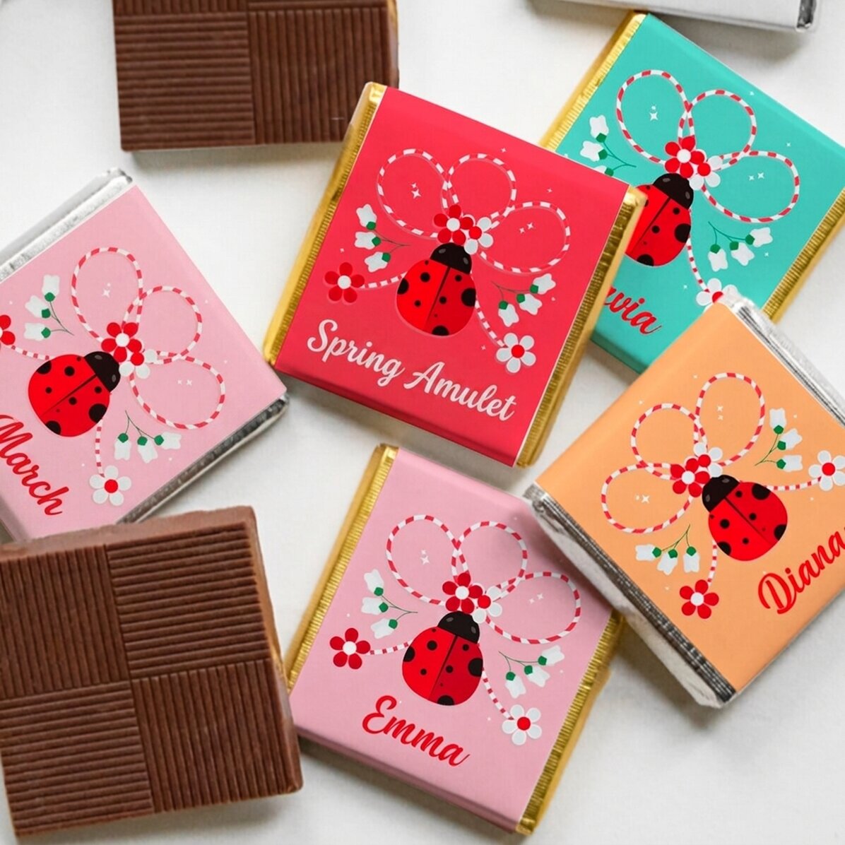 Mini-chocolat personnalisé avec le nom « coccinelle »