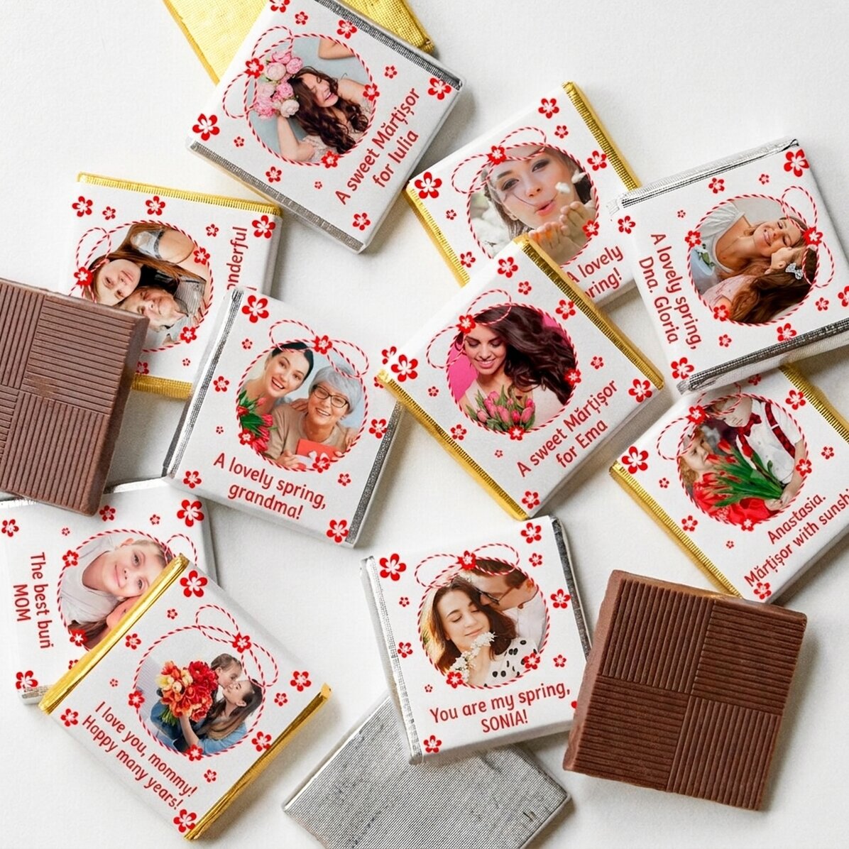 Set van 10 gepersonaliseerde minichocolade met foto