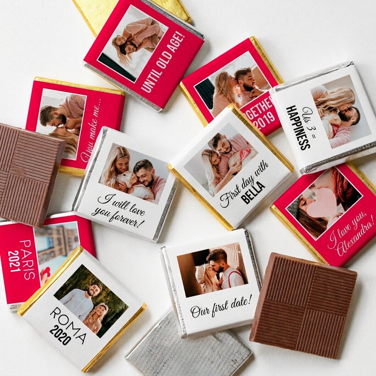Set van 10 gepersonaliseerde minichocolade met foto