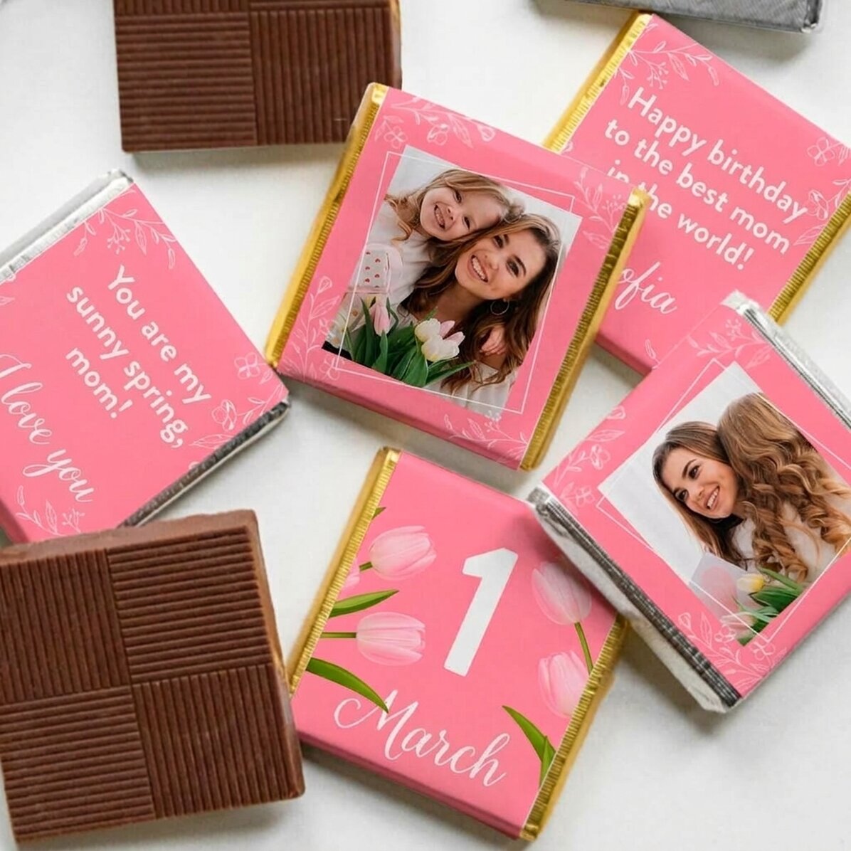 Lot de 5 mini-chocolats personnalisés avec photos et texte - Maman