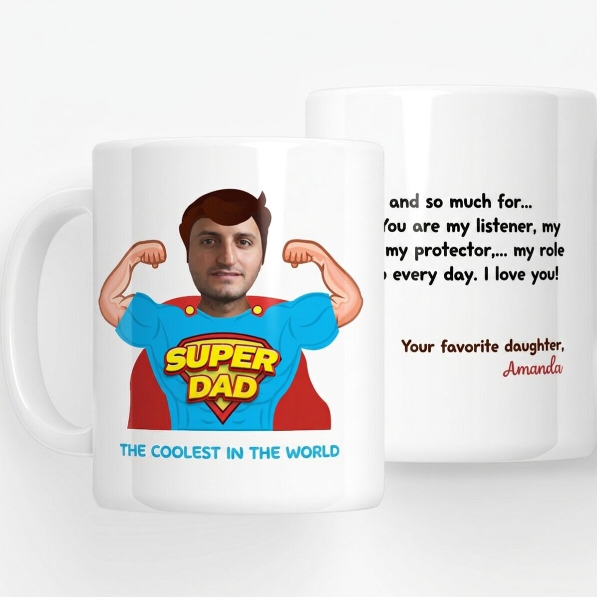 Tasse personnalisée avec une photo et un message - Papa, mon héros