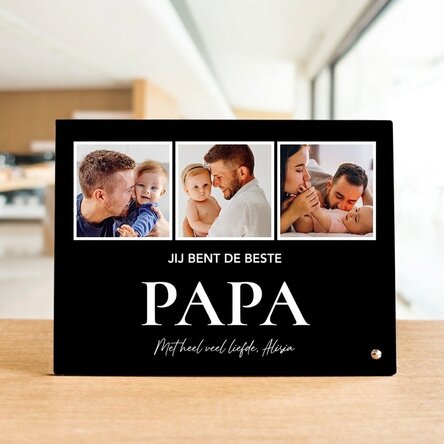 Gepersonaliseerde fotolijst voor op het bureau met 3 foto’s en tekst - With love