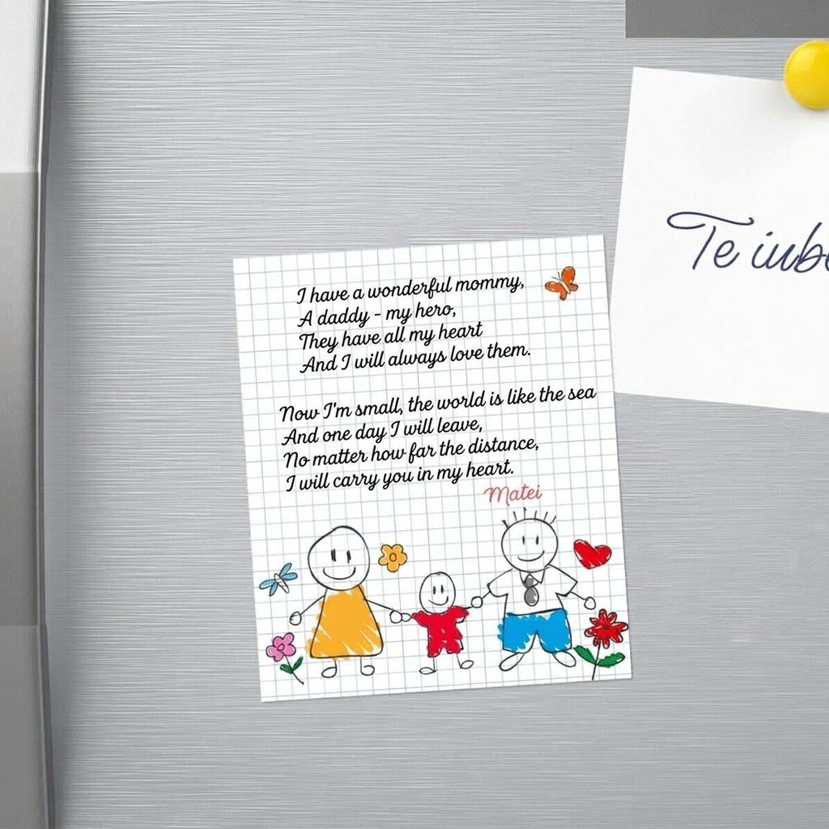 Aimant personnalisé de 10 x 12 cm avec un poème pour les parents - Petit garçon