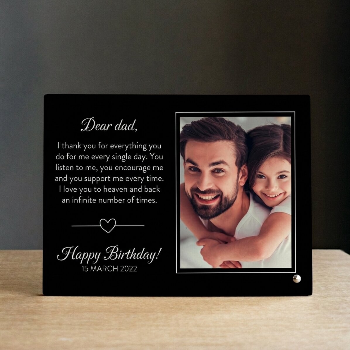 Cadre photo de bureau personnalisé avec une photo et un message - Avec toute mon affection