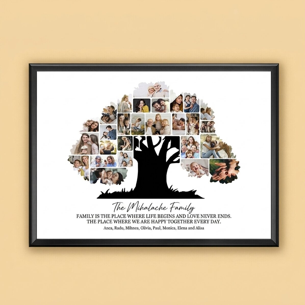 Tableau paysage personnalisé avec photos et texte - Notre famille