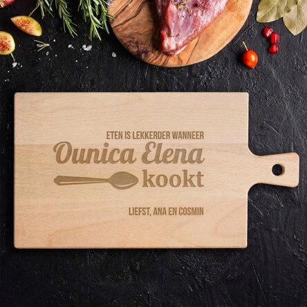 Op maat gemaakte premium snijplank met handvat - Oma kookt