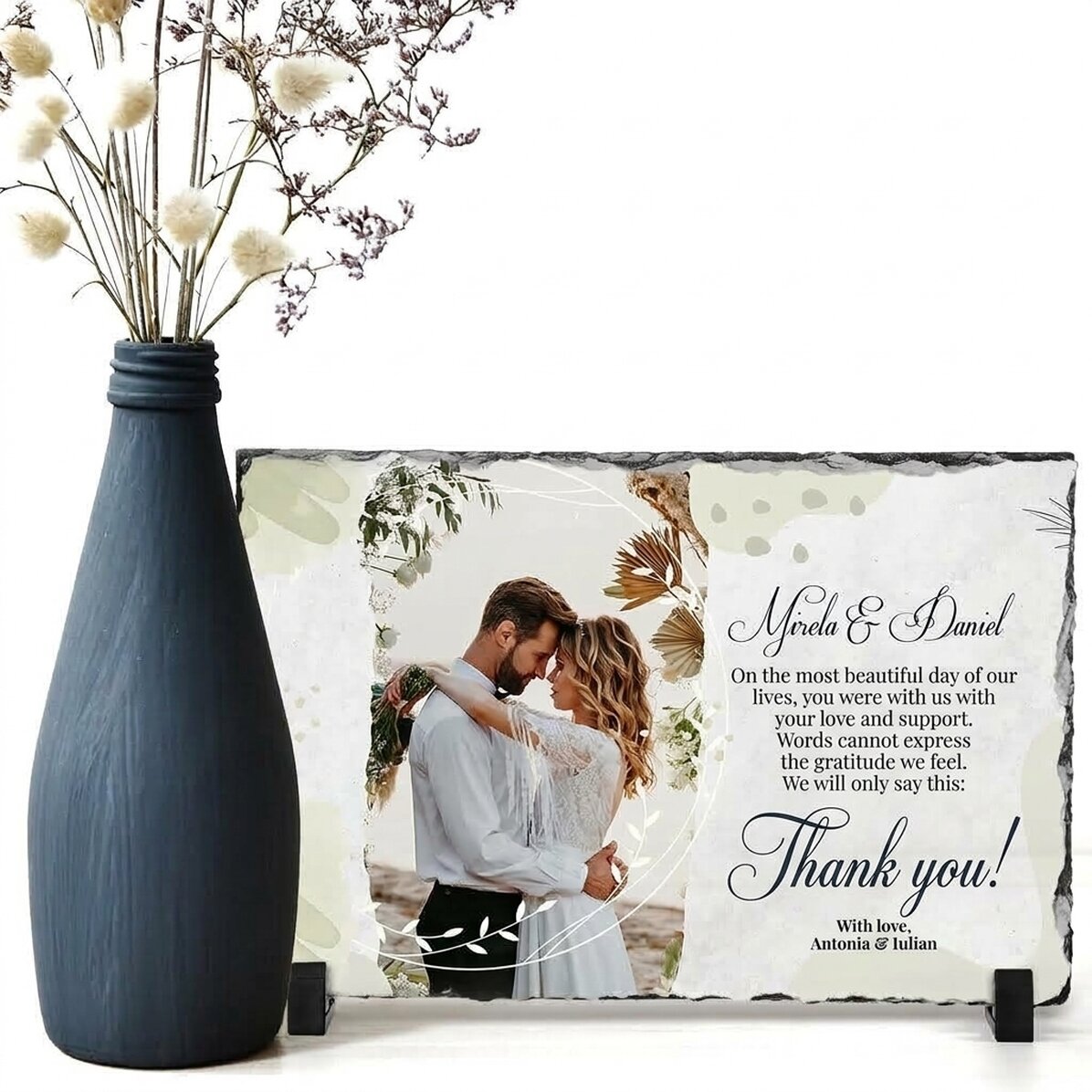 Plaque en ardoise personnalisée avec une photo et un message - Remerciements