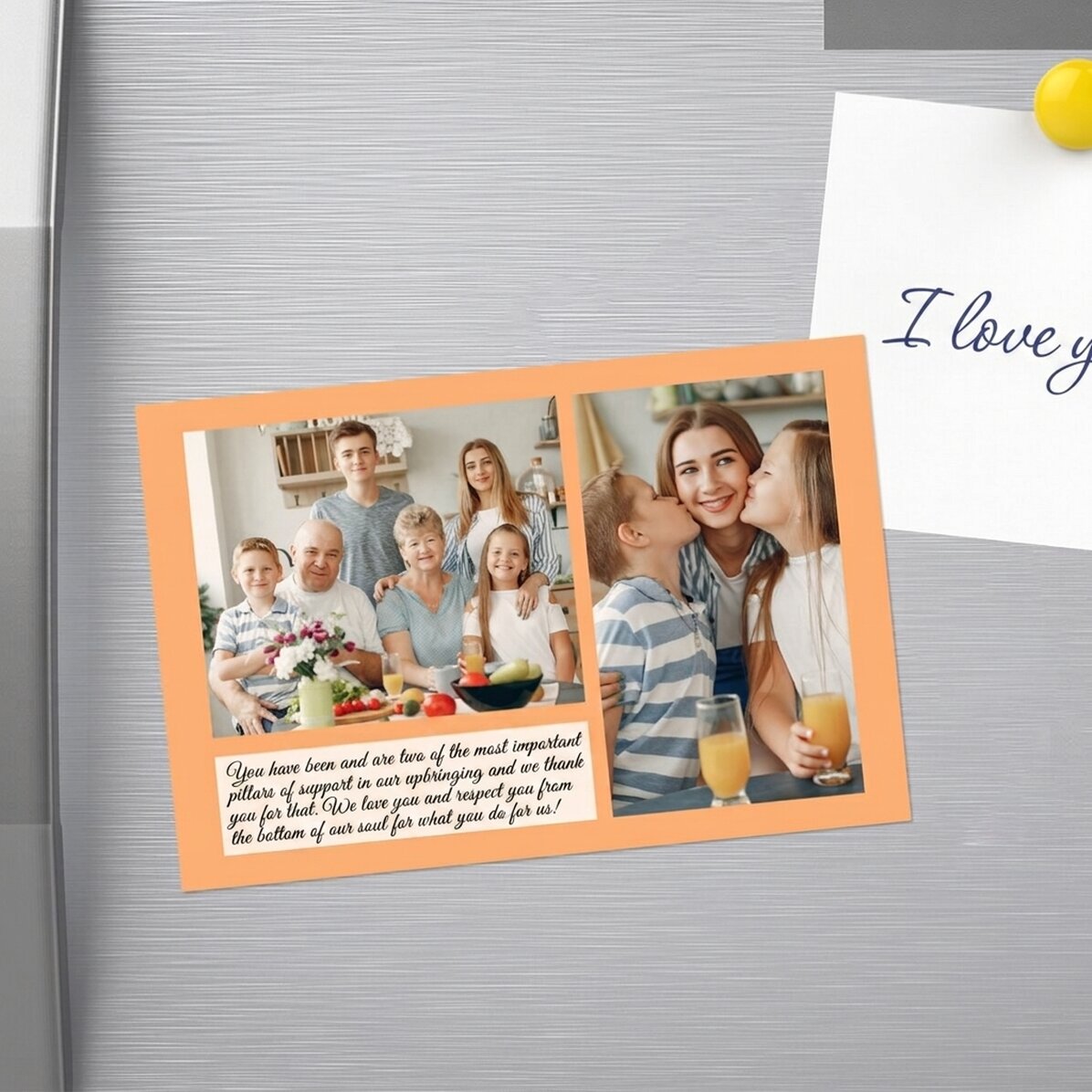 Aimant personnalisé de 10 x 15 cm avec un texte et 2 photos - Merci !