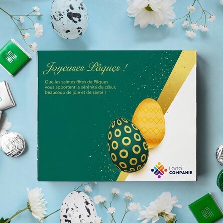 Boîte de bonbons personnalisée avec logo et message - Pâques