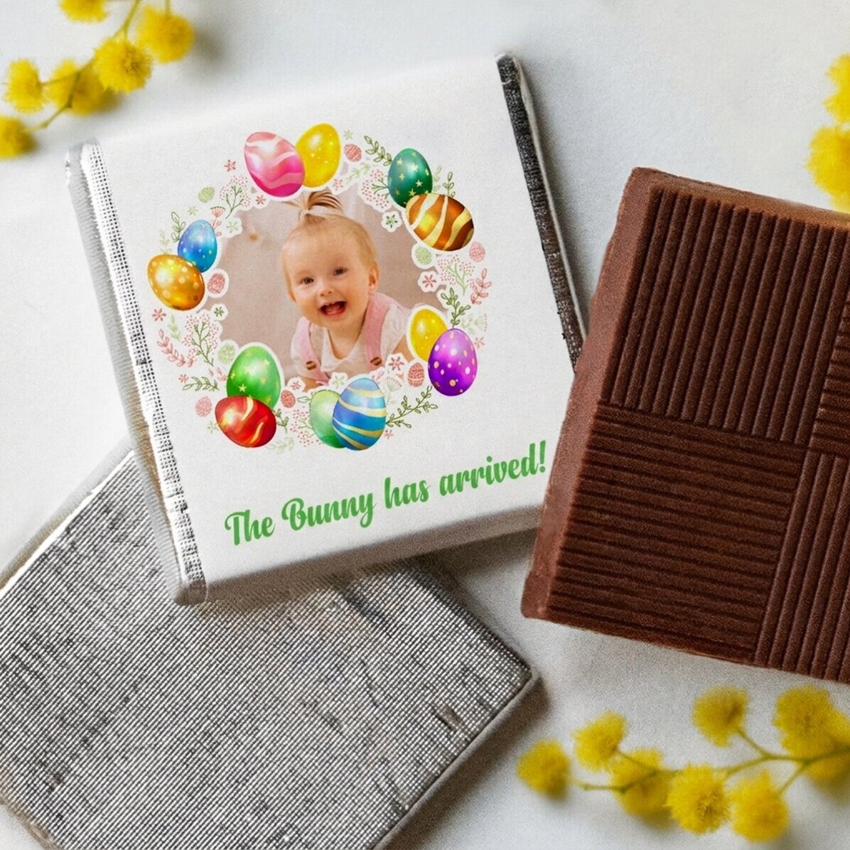 Mini-chocolat personnalisé avec une photo et un texte - Joyeuses Pâques