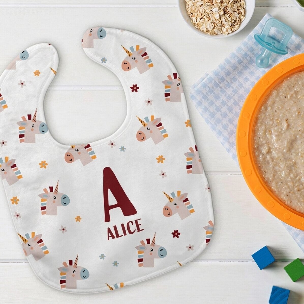 Bavoir personnalisé pour bébé avec prénom - Licornes