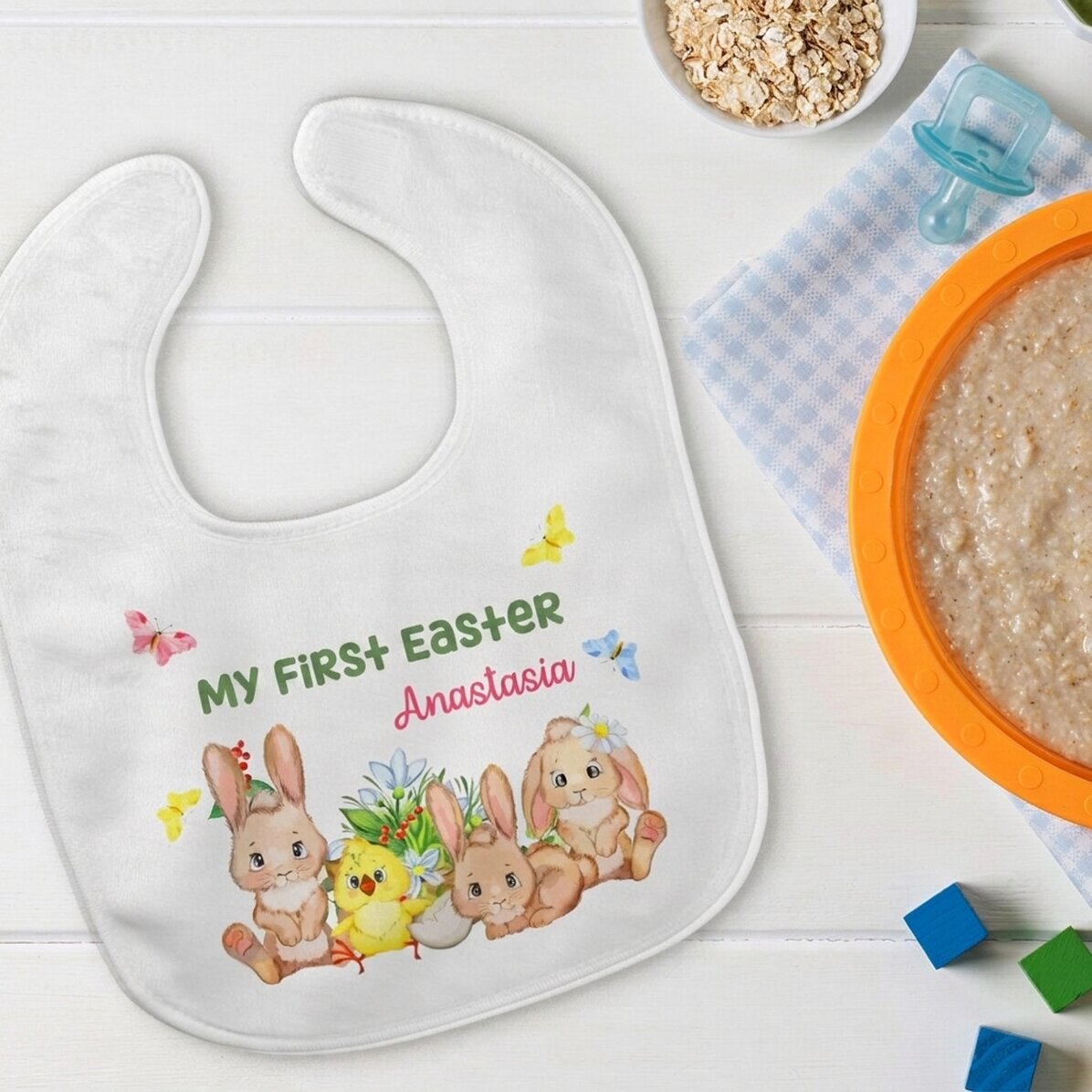 Bavoir personnalisé avec inscription - Première Pâques