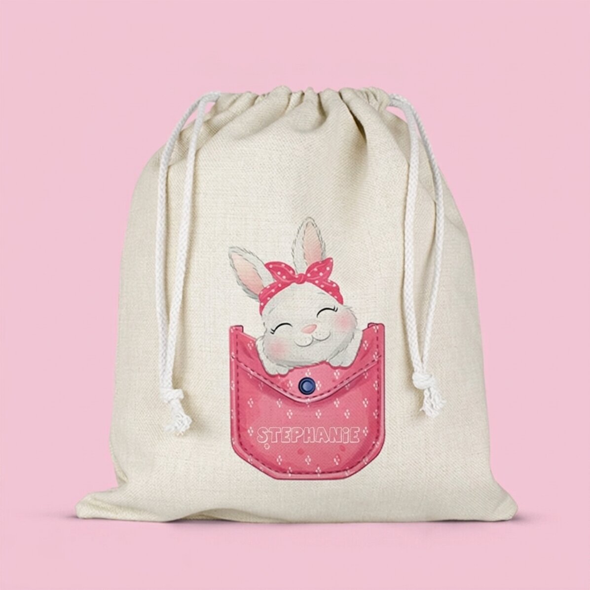 Cadeauzakje/kleuterschoolzakje met naam erop - Konijntje