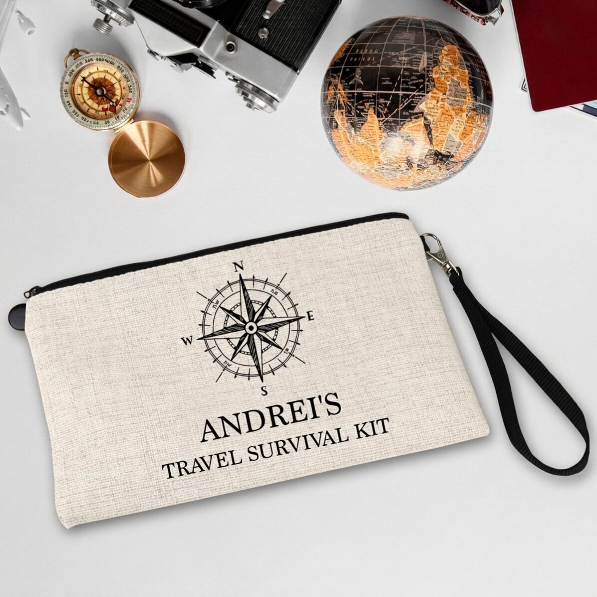 Gepersonaliseerde accessoirekit voor mannen met tekst - Reis-survivalpakket