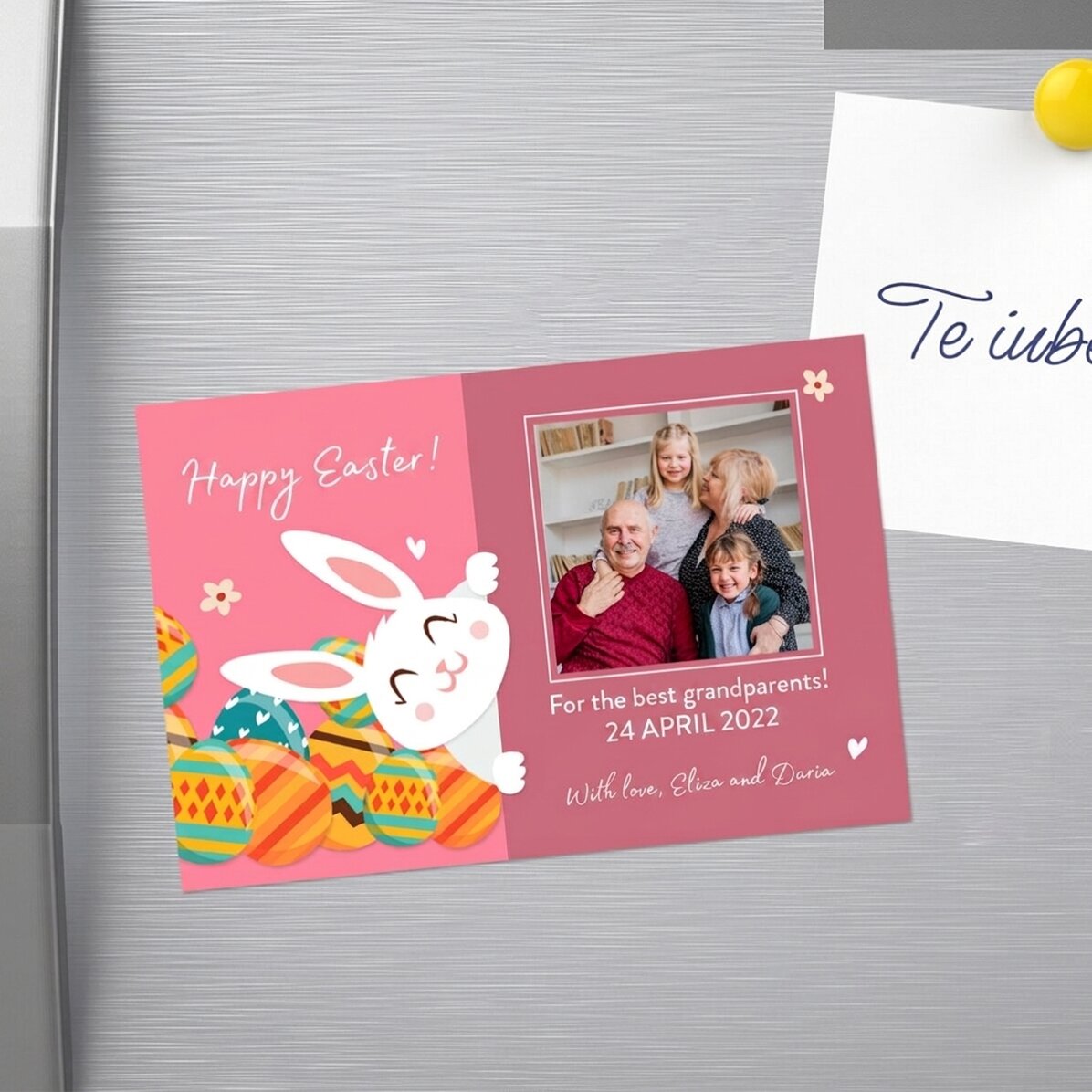 Aimant personnalisé de 10 x 15 cm avec texte et photo - Le lapin de Pâques
