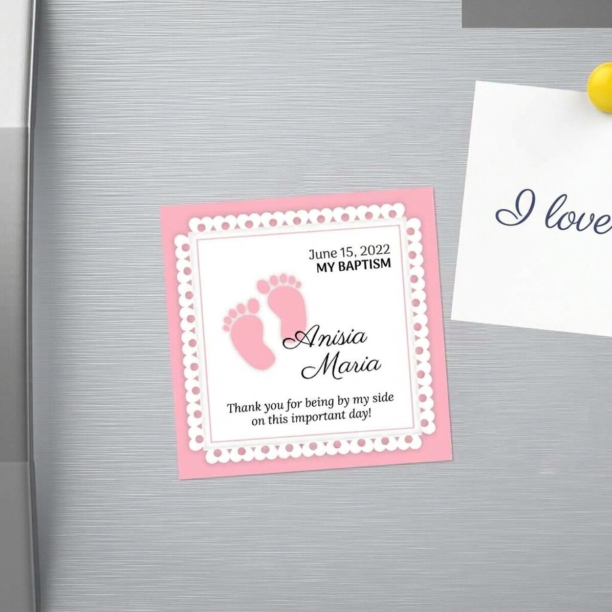 Gepersonaliseerde magneet als doopherinnering, 10x10, met tekst - Picioruse