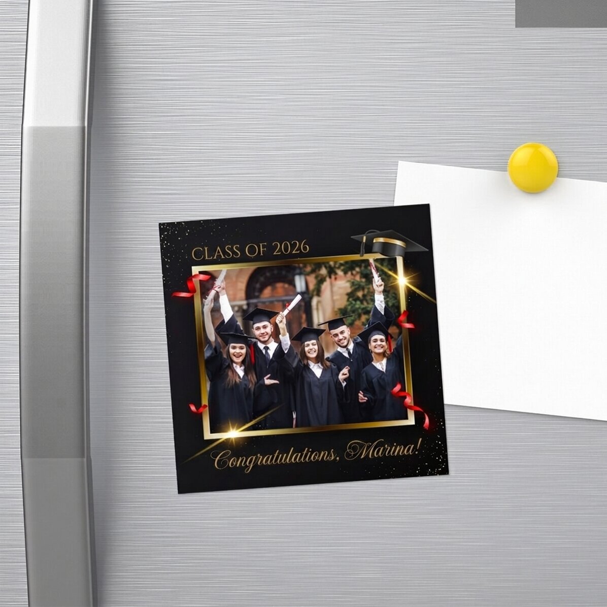 Gepersonaliseerde magneet van 10x10 met foto en tekst - Afstuderen