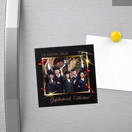 Gepersonaliseerde magneet van 10x10 met foto en tekst - Afstuderen