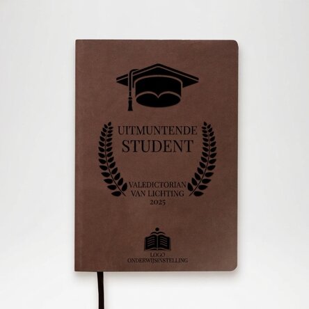 Op maat gemaakte leren agenda met tekst en logo - Afstuderen