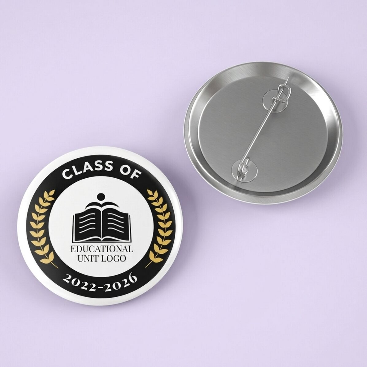 Gepersonaliseerde button met tekst en logo voor afstuderen