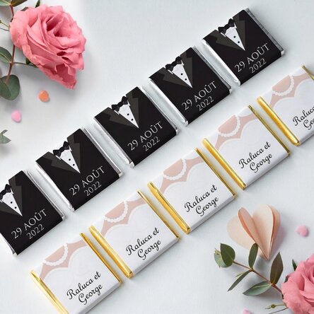 Lot de 10 mini-chocolats personnalisés avec le texte « Mr and Mrs »