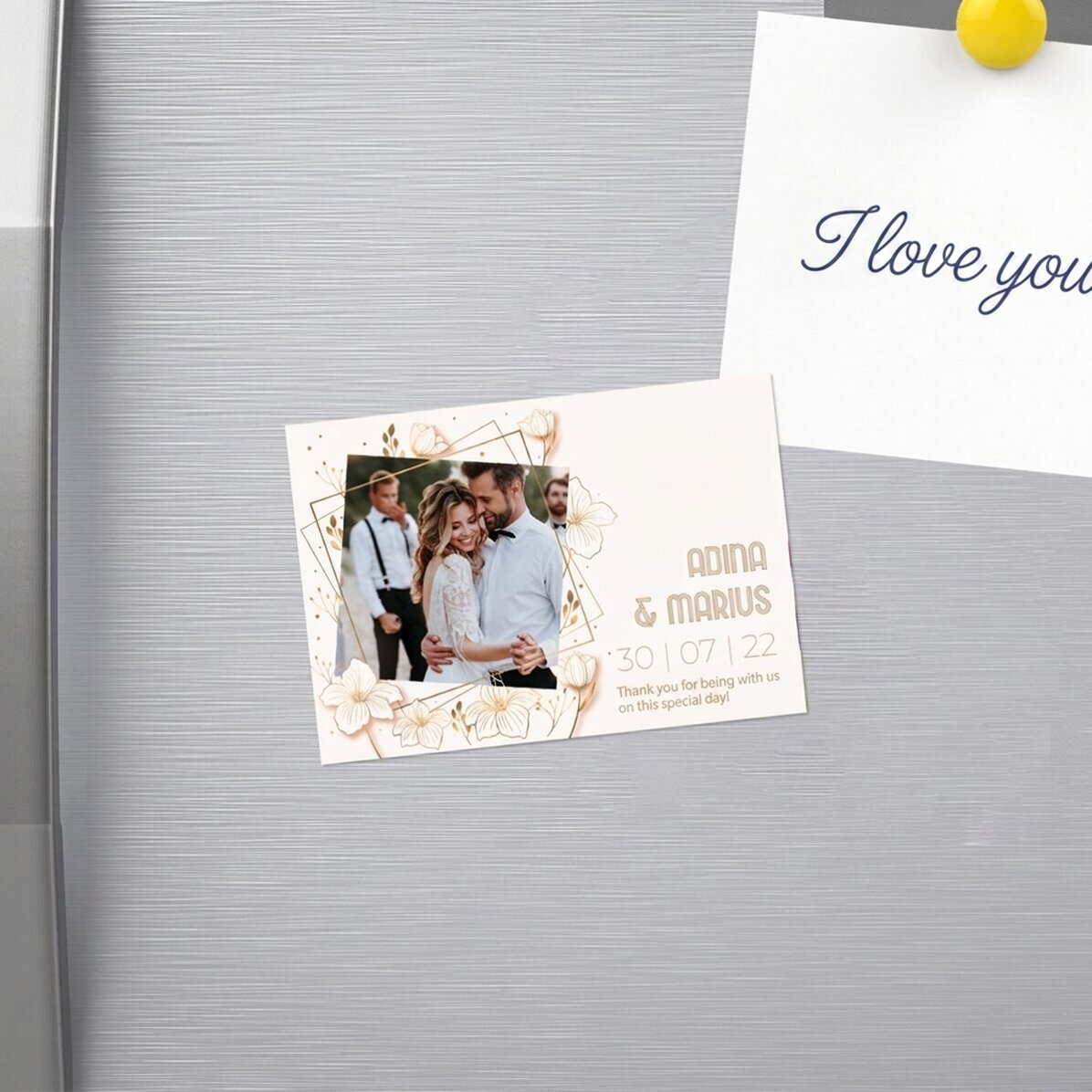Aimant personnalisé de 10 x 7 cm avec une photo et un texte - Cadeau de mariage