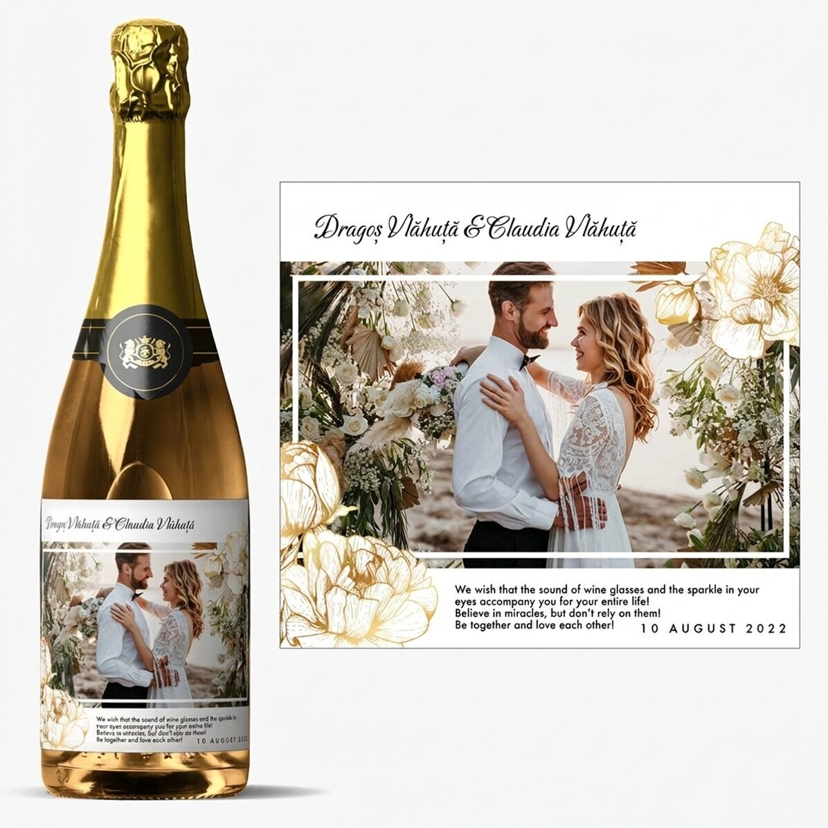 Vin mousseux personnalisé avec texte et photo - Vœux de mariage