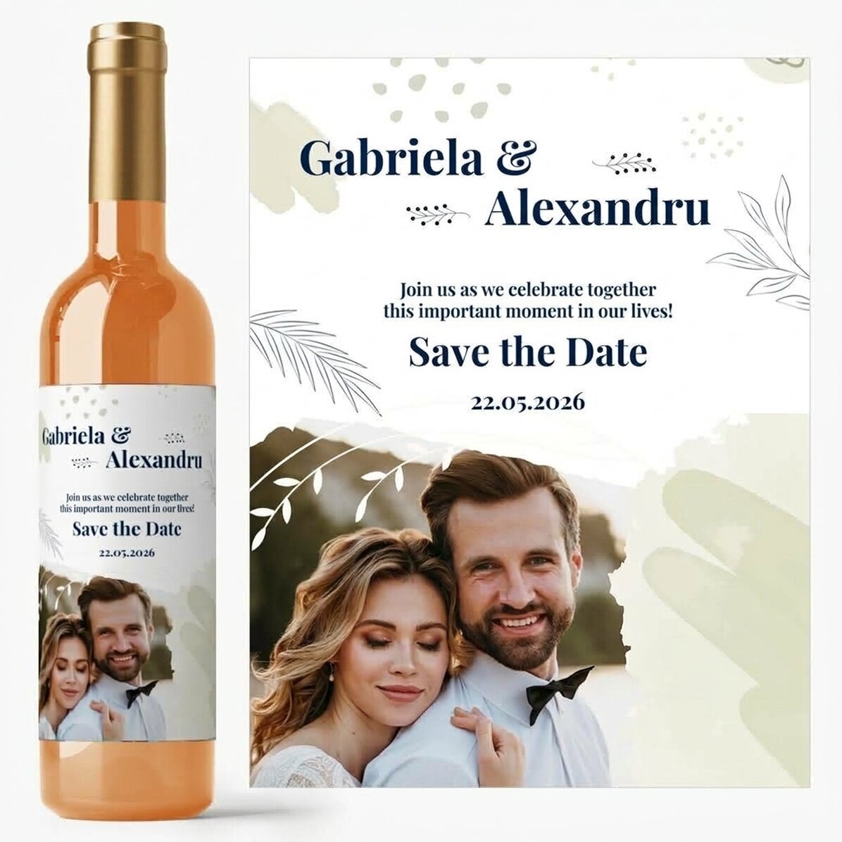 Wijn met persoonlijke tekst en foto - Save the date