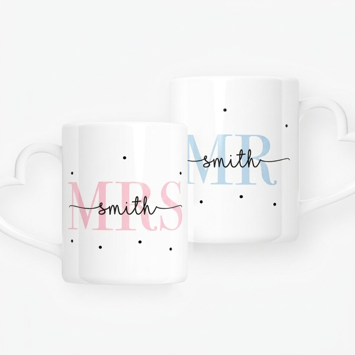 Gepersonaliseerde koppelsmokken met tekst en datum – MRS & MR – model met hartvormig handvat