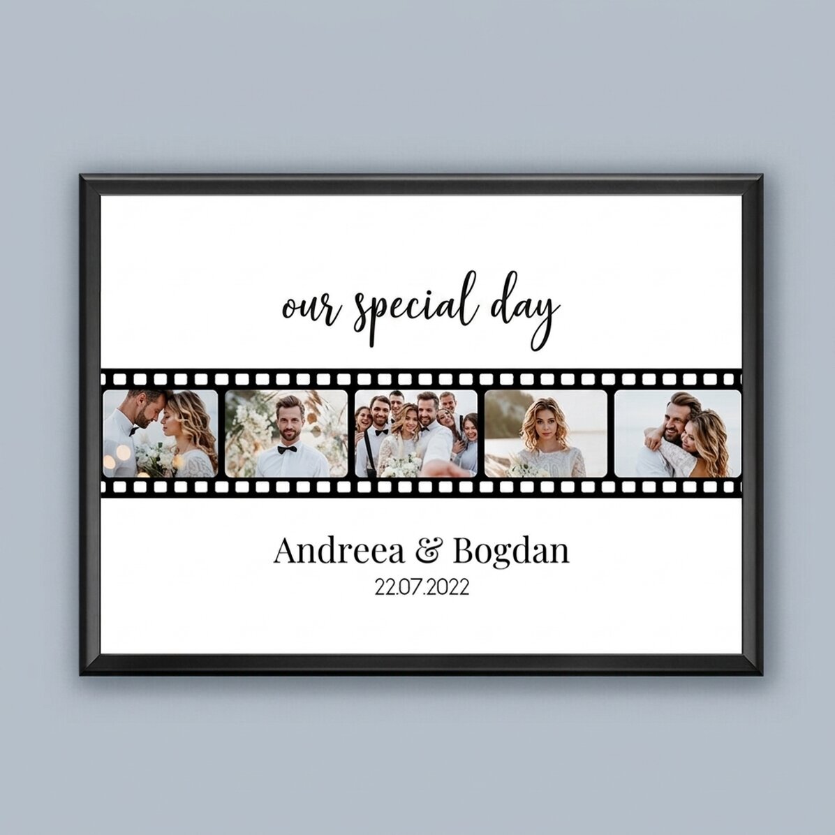 Gepersonaliseerd landschapsschilderij met 5 foto’s en tekst – onze speciale dag