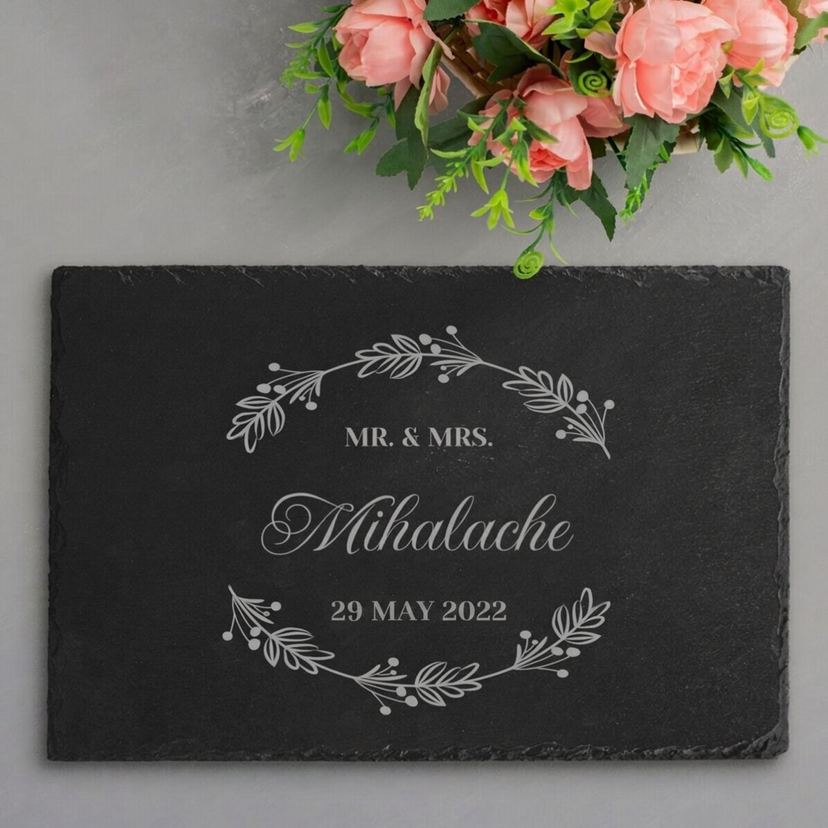 Plaque en ardoise gravée et personnalisée avec un texte - Mariage