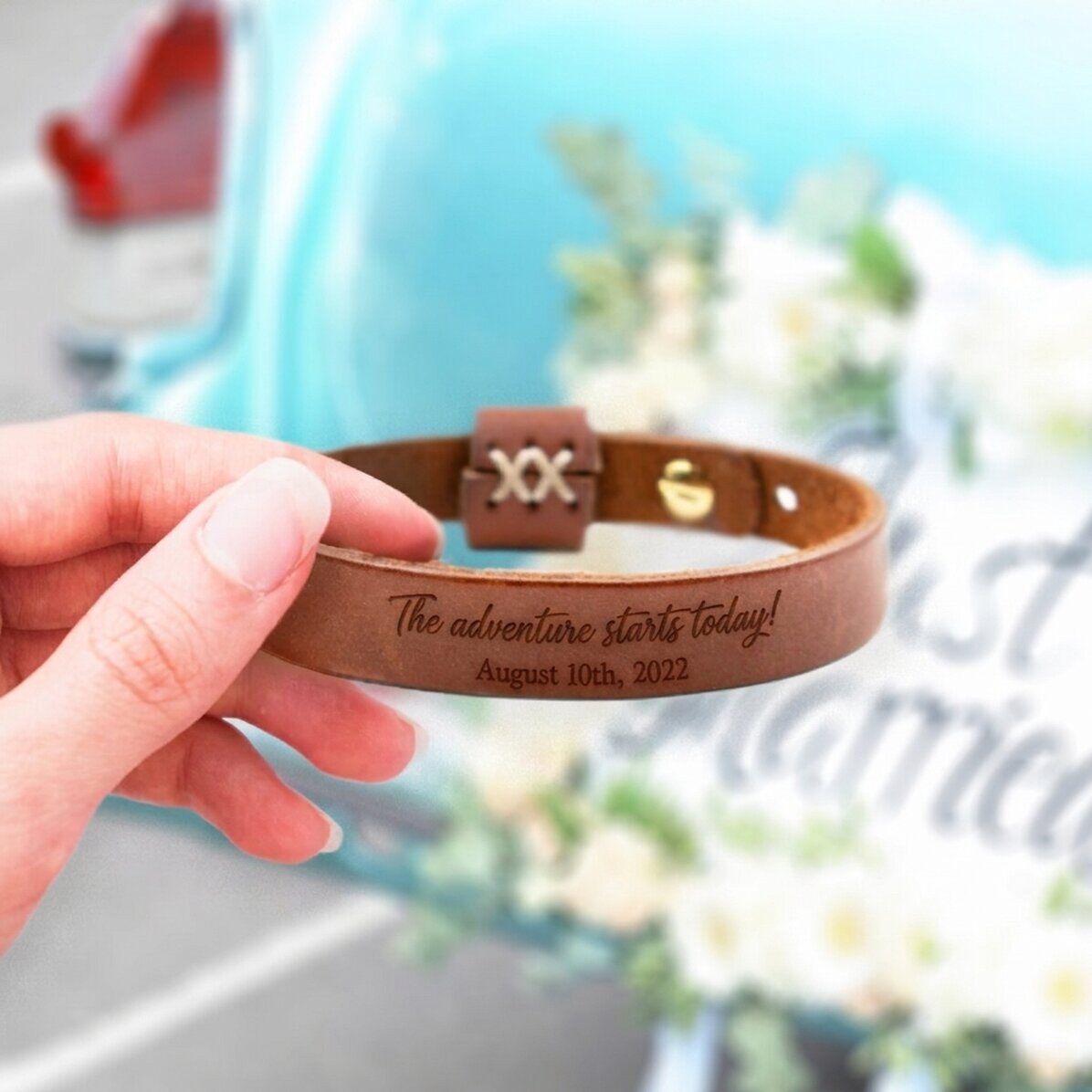 Bracelet en cuir personnalisé avec un message - L