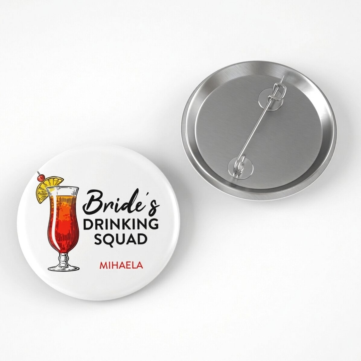 Gepersonaliseerde button met tekst voor het vrijgezellenfeest
