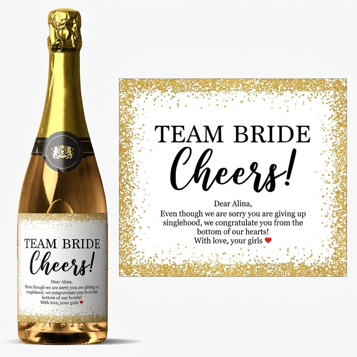 Mousserende wijn met gepersonaliseerde tekst voor het vrijgezellenfeest - Cheers