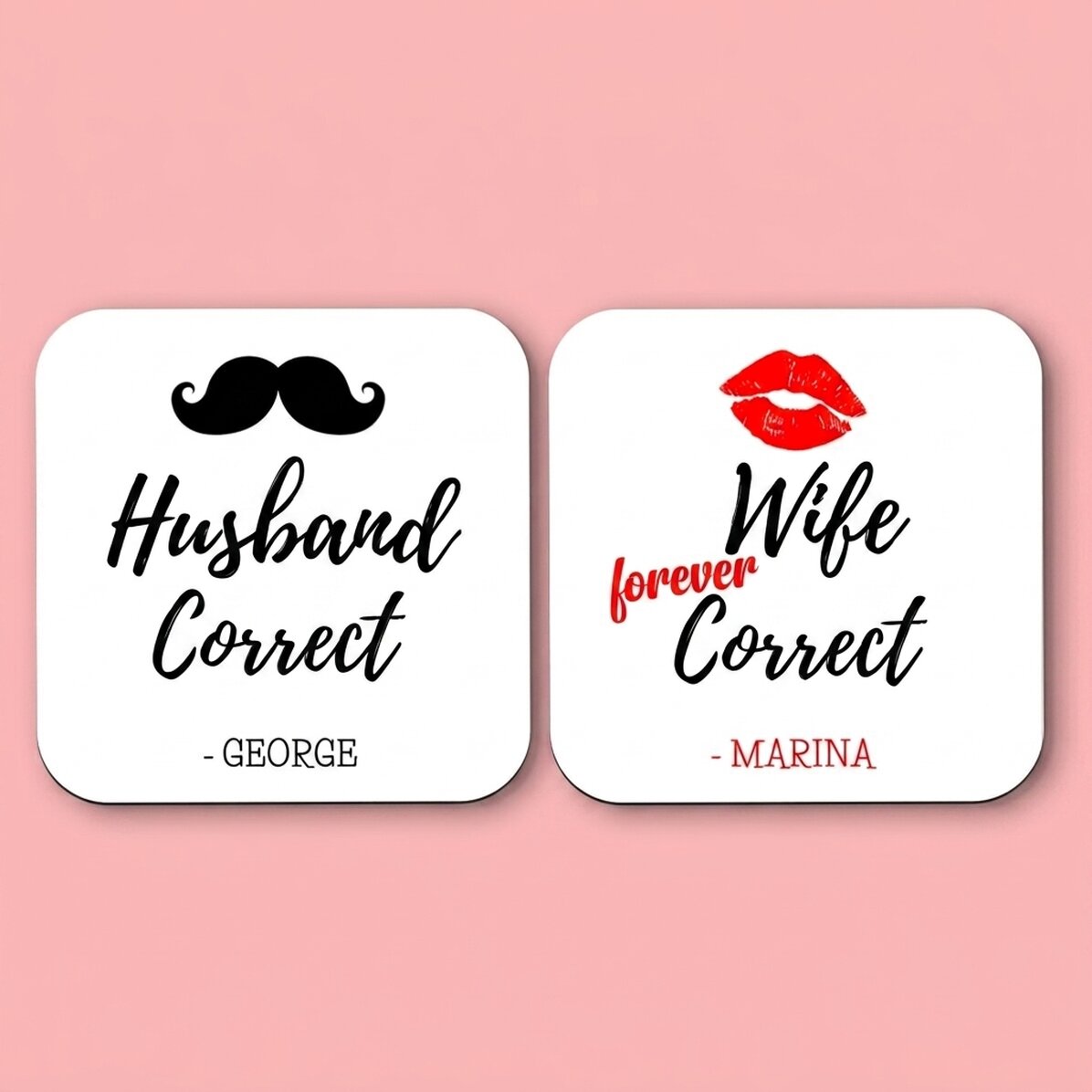 Lot de 2 sous-verres personnalisés avec un texte - Mr and Mrs Right