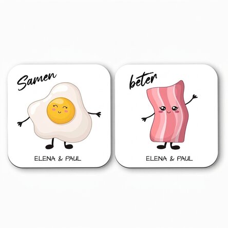 Set van 2 gepersonaliseerde onderzetters met tekst - Better Together