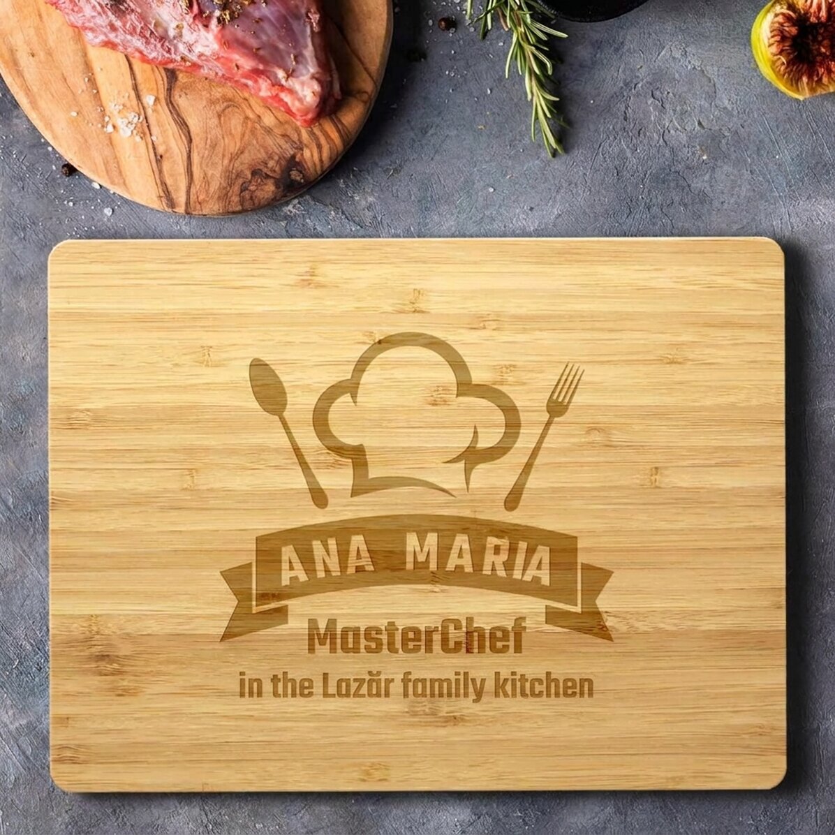 Planche à découper rectangulaire en bambou personnalisée avec un texte - MasterChef