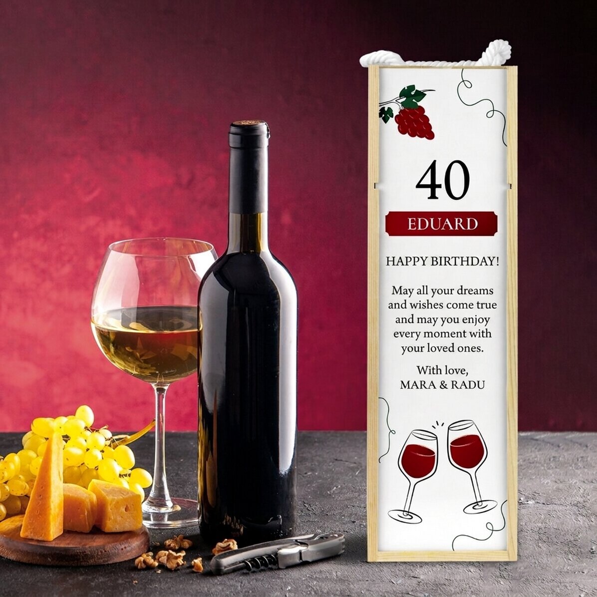 Coffret de vin personnalisé avec un message pour un anniversaire