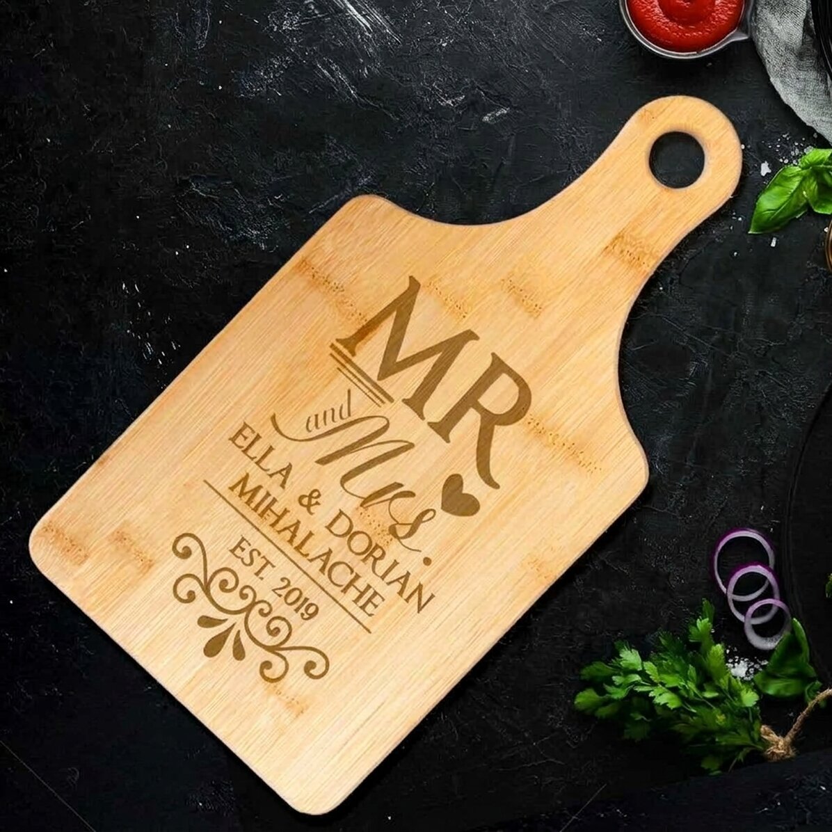 Gepersonaliseerde bamboe hakblok - Mr & Mrs