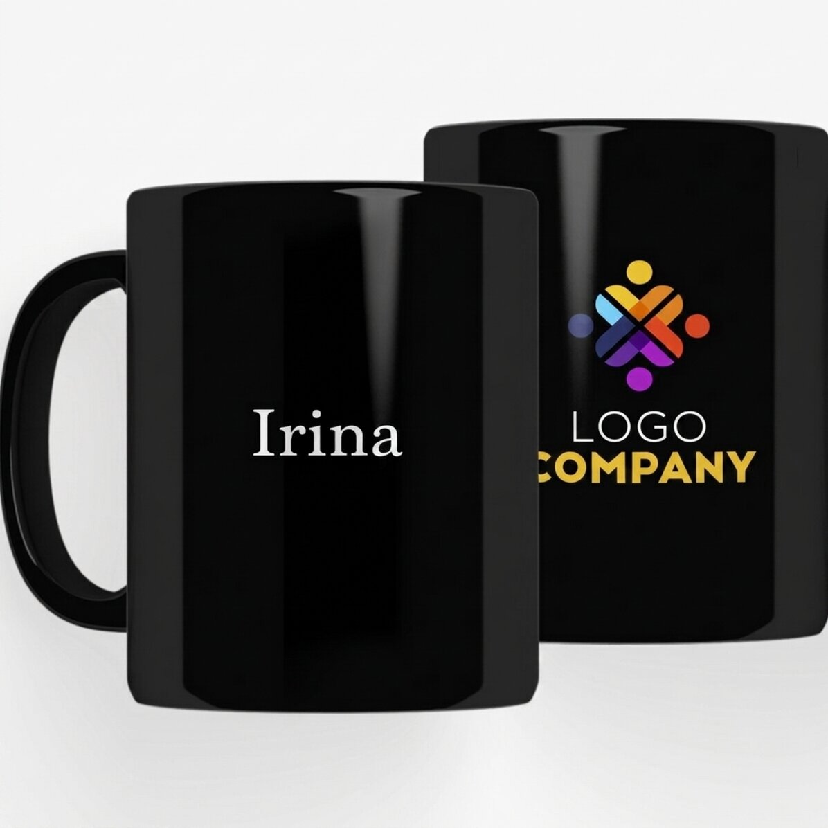 Tasse noire personnalisée avec logo et nom