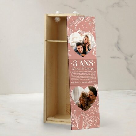 Coffret de vin personnalisé avec un texte et deux photos - Anniversaire de mariage