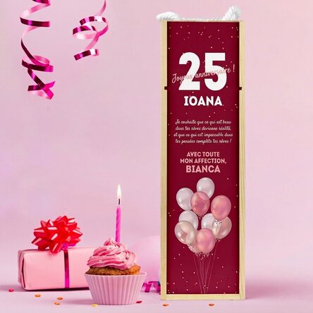 Coffret de vin personnalisé avec un message pour un anniversaire - Ballons