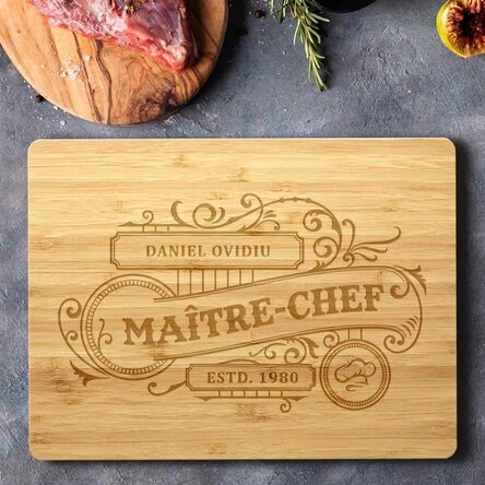 Planche à découper rectangulaire en bambou personnalisée avec un texte - Vintage Chef