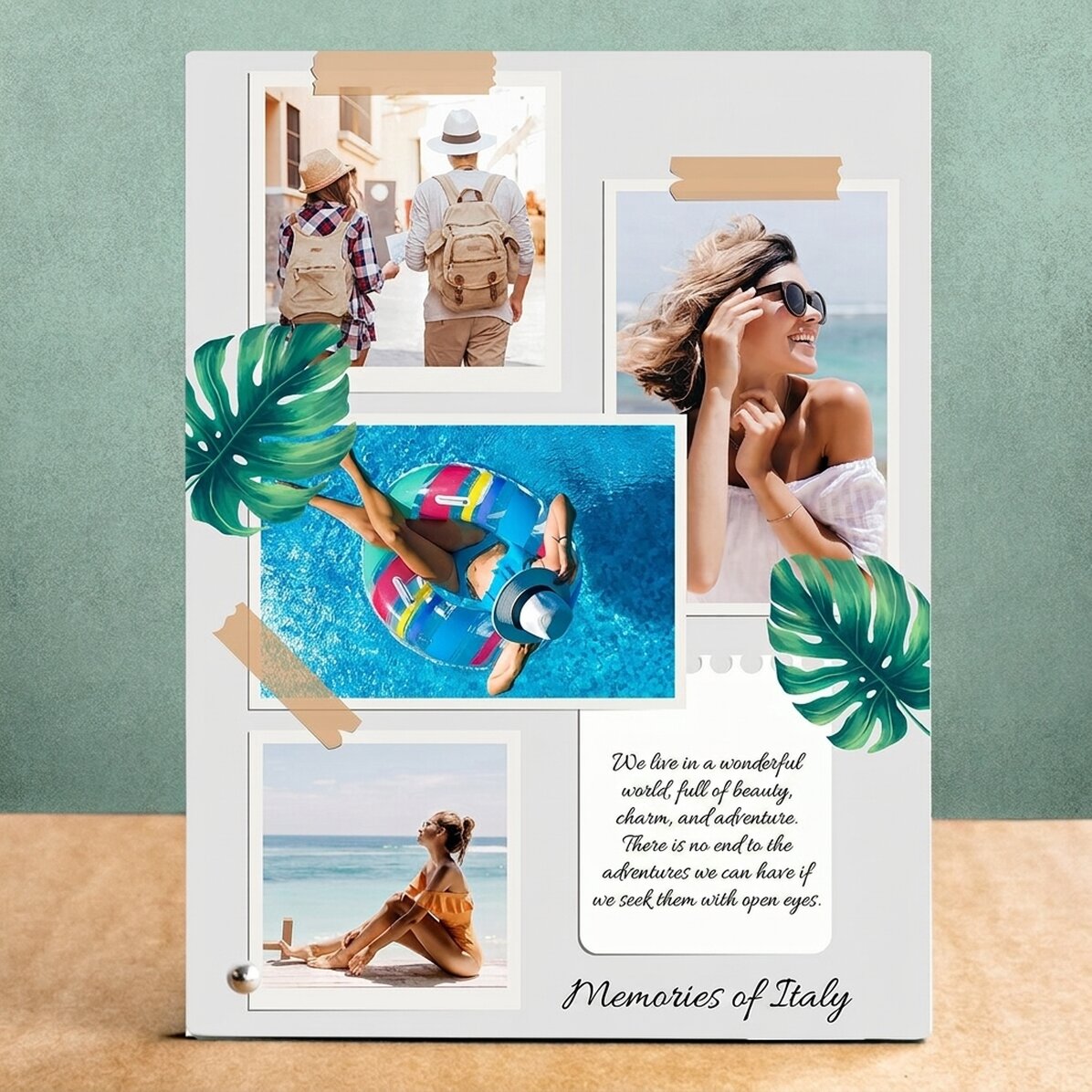 Cadre photo de bureau personnalisé avec 4 photos et un texte - Souvenirs de vacances