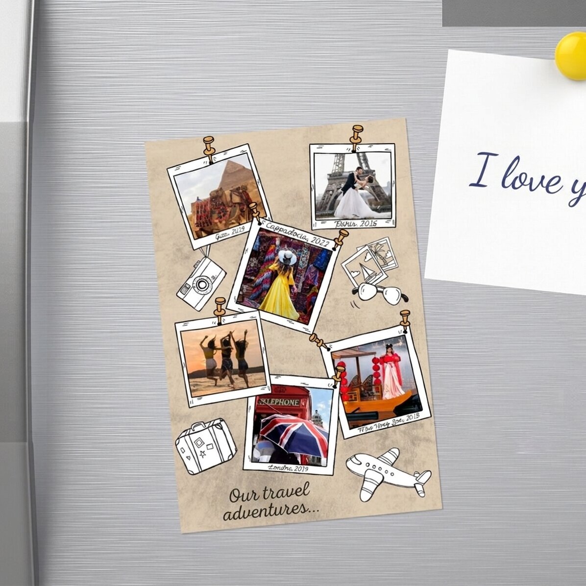 Aimant personnalisé de 10 x 15 cm avec 6 photos et un texte - Souvenirs de vacances