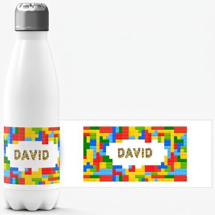 Thermosfles met witte bodem, gepersonaliseerd met naam - Lego