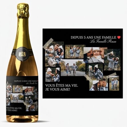 Vin mousseux personnalisé avec un message et 9 photos