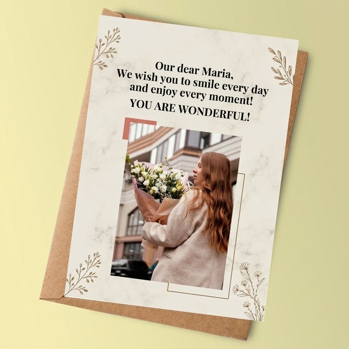 Carte personnalisée avec une photo et un message pour elle