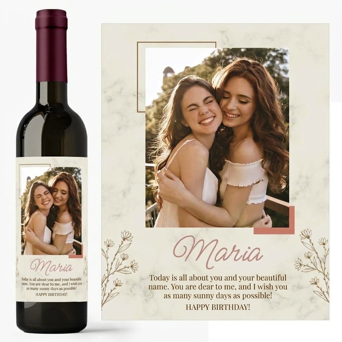 Wijn met een persoonlijke foto en boodschap - Voor haar