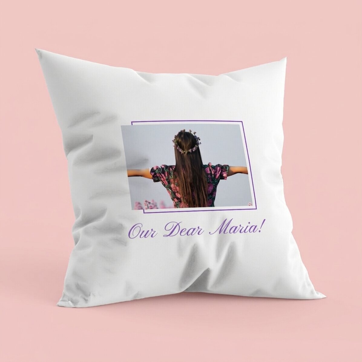 Coussin personnalisé avec une photo et un message